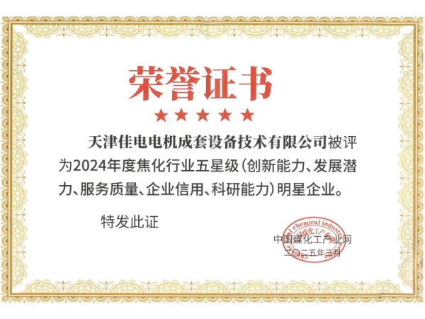 2024年度焦化行业五星级企业证书